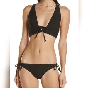onia Black Ribbed Lace Up Bikini Set Victoria top Erica bottom